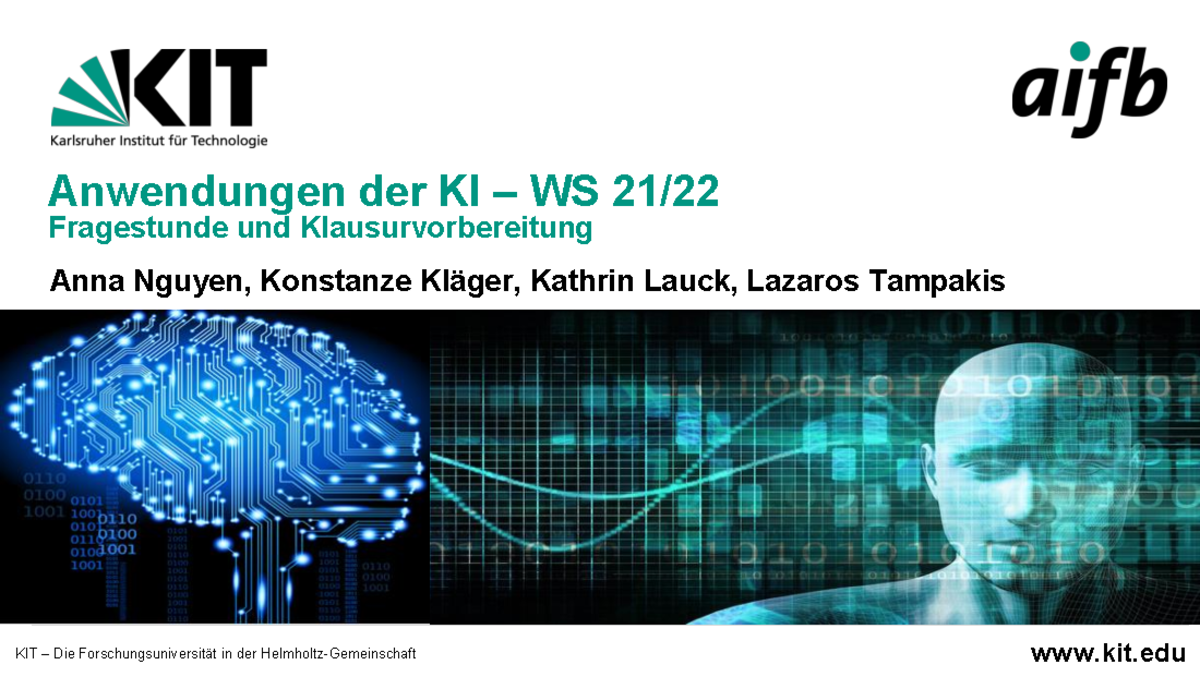 KI Fragestunde - Übungsaufgaben mit ausführlichen Lösungen - KIT – Die ...