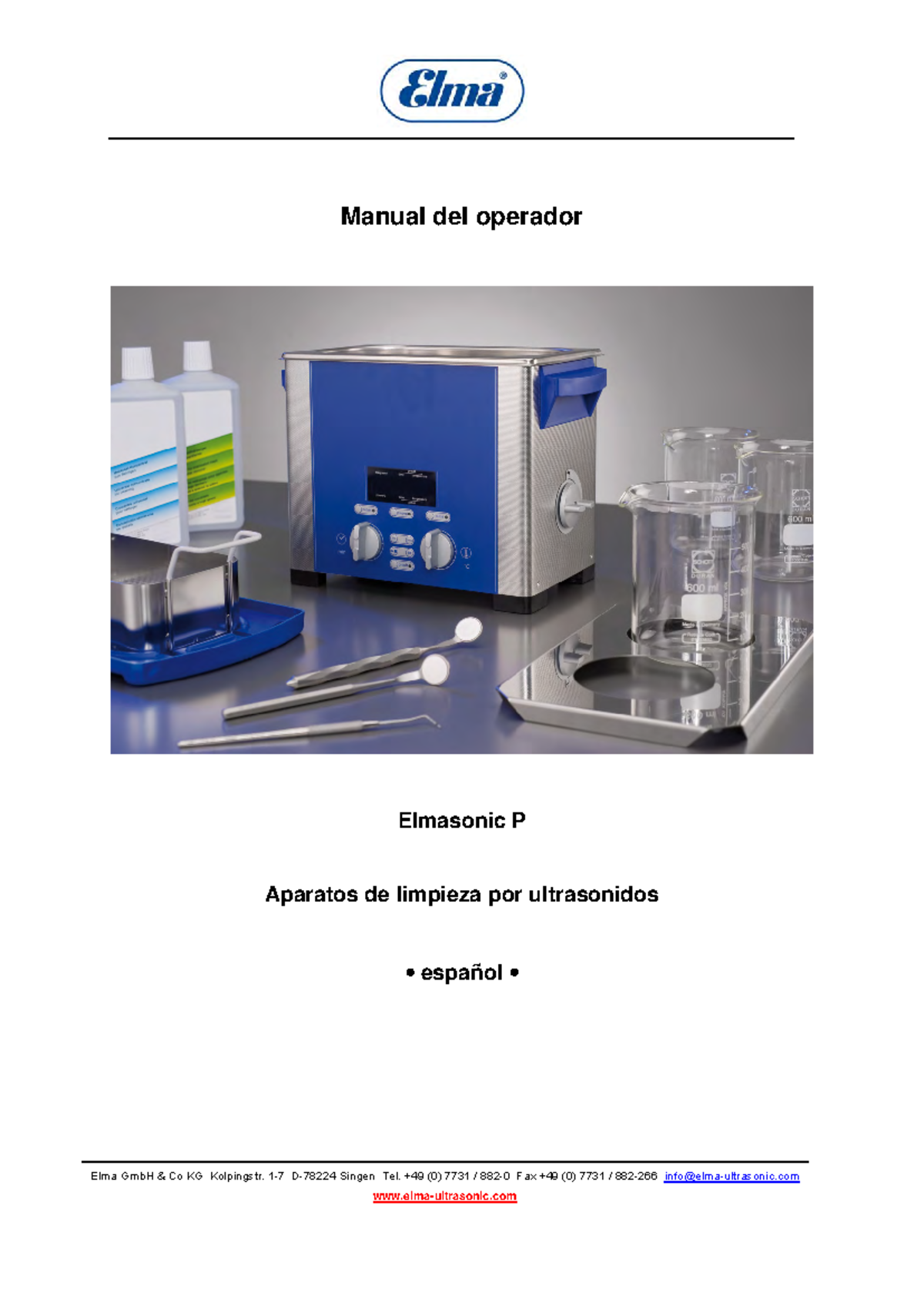 Manual lavador ultrasónico Elma GmbH & Co KG Kolpingstr. 17 D78224