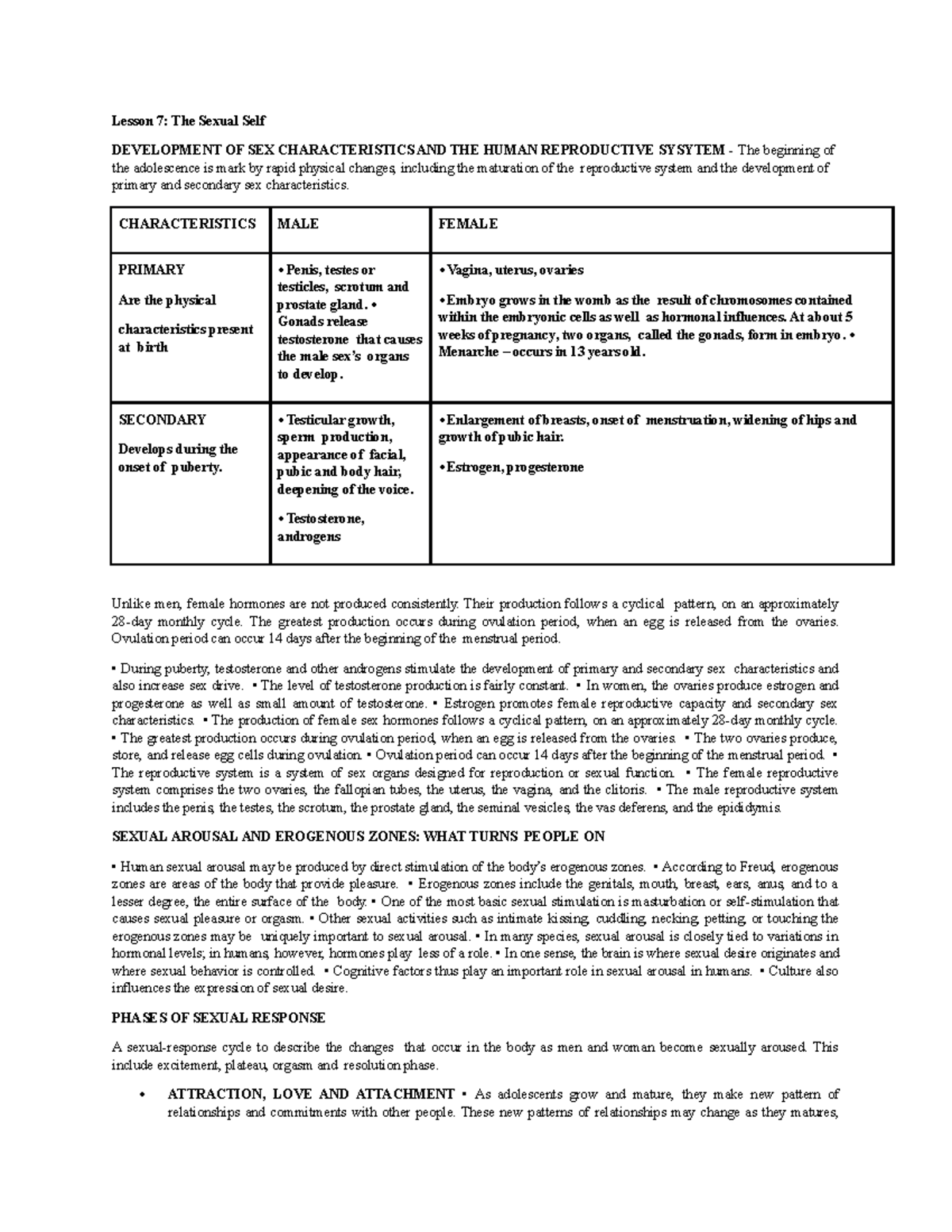 Lesson 7 - Lecture Notes 1 - Lesson 7: The Sexual Self Development Of 