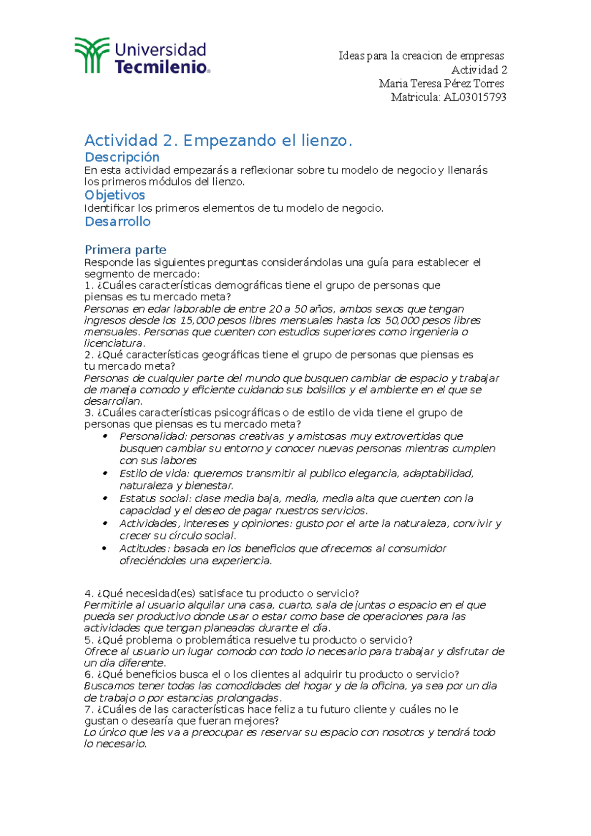 Ideas creación empresas Actividad 2 - Actividad 2 Maria Teresa Pérez ...