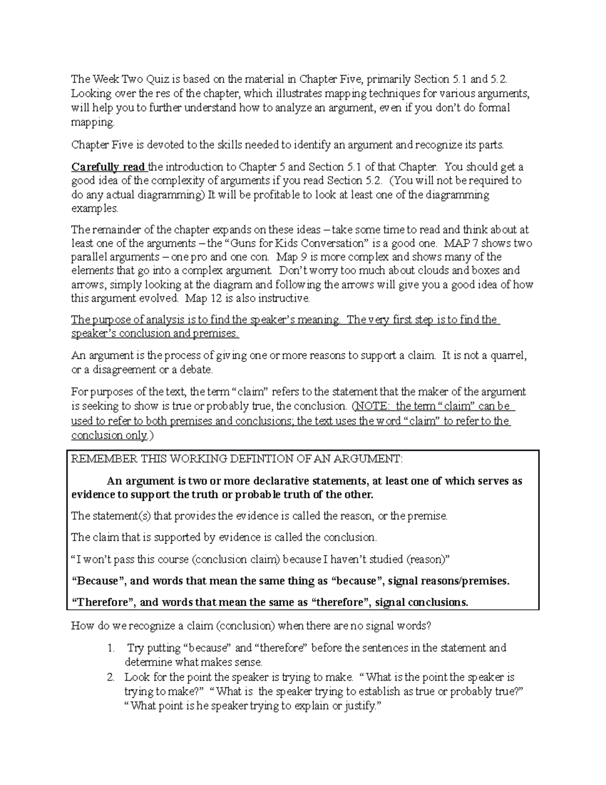 Week Two Quiz Study Guide The Week Two Quiz Is Based On The Material