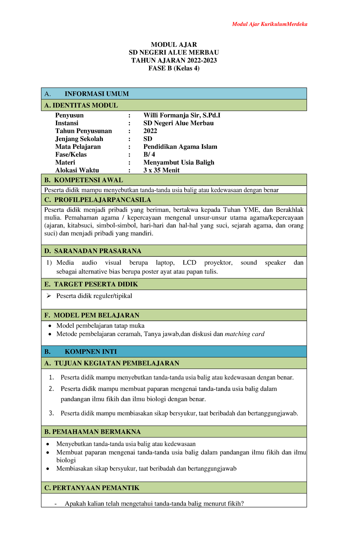 Lk 9 Fase B Baligh - Contoh Membuat Modul Ajar - MODUL AJAR SD NEGERI ...