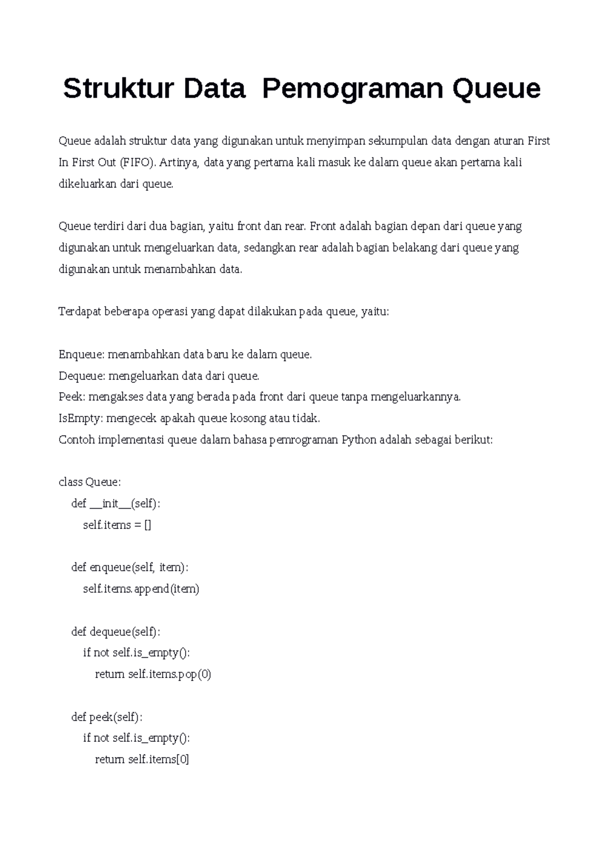 Struktur Data Pemograman Queue - Artinya, data yang pertama kali masuk ...