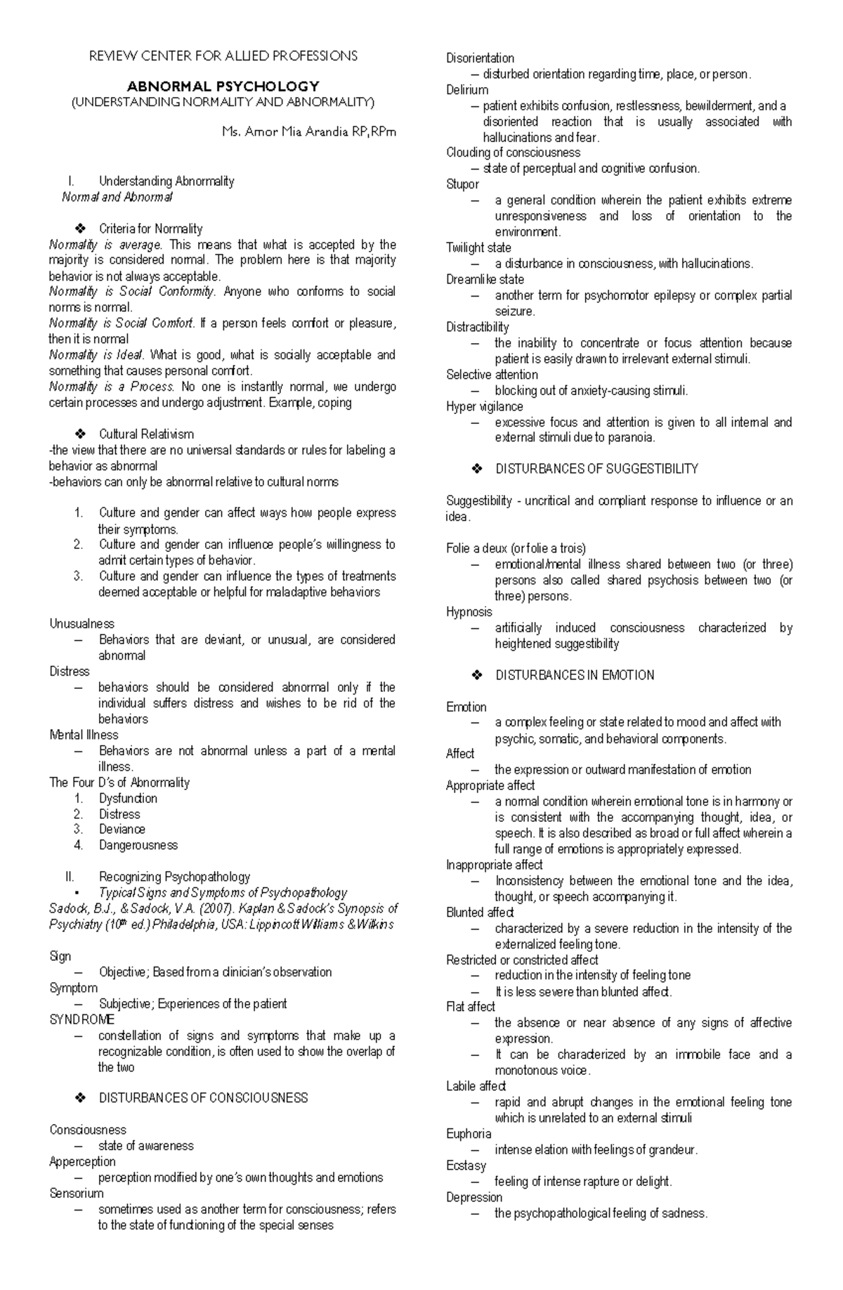 summarized-abnormal-psychology-review-center-for-allied-professions