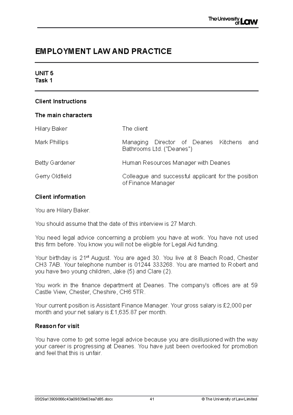 2122 emp ws05 ce02 task01 - EMPLOYMENT LAW AND PRACTICE UNIT 5 Task 1 ...