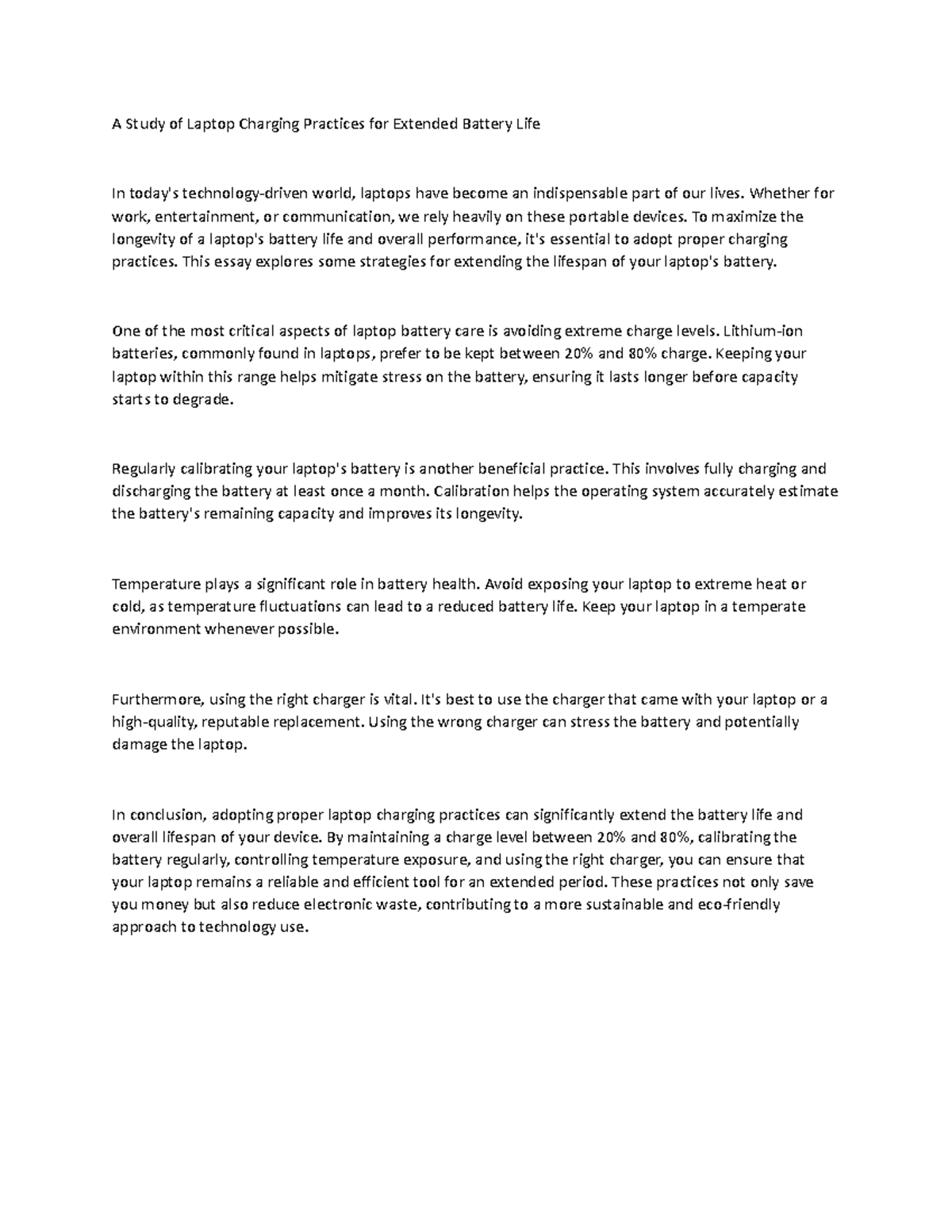 A Study of Laptop Charging Practices for Extended Battery Life