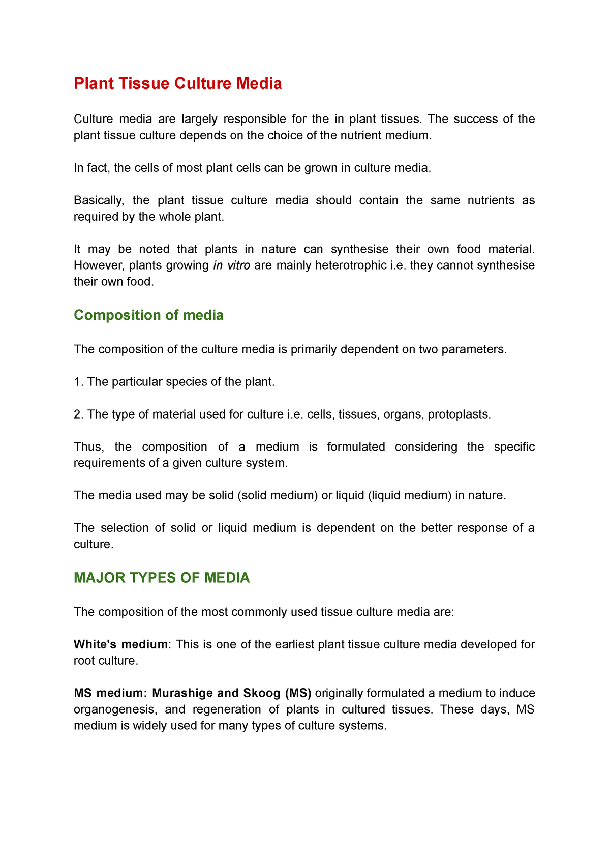 Plant Tissue Culture Media - Plant Tissue Culture Media Culture Media ...