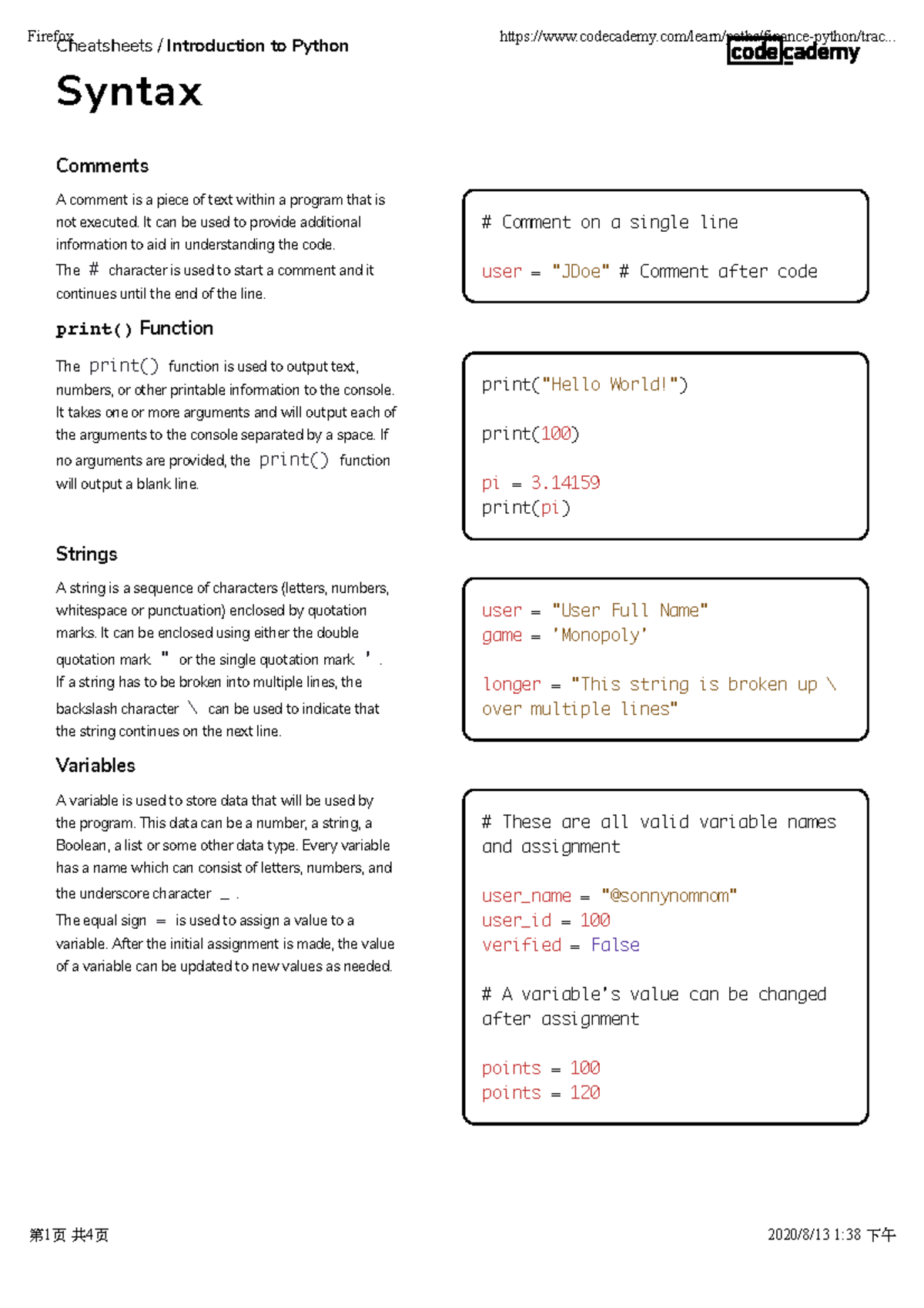 Intro to Python syntax-cheatsheet I - A comment is a piece of text ...