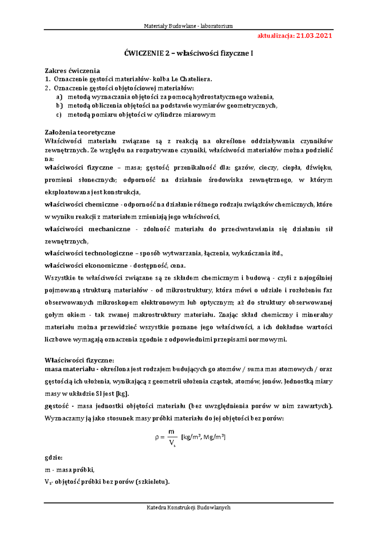 Matbud cw2 wlasciwosci fizyczne konspekt 210309 - aktualizacja: 21