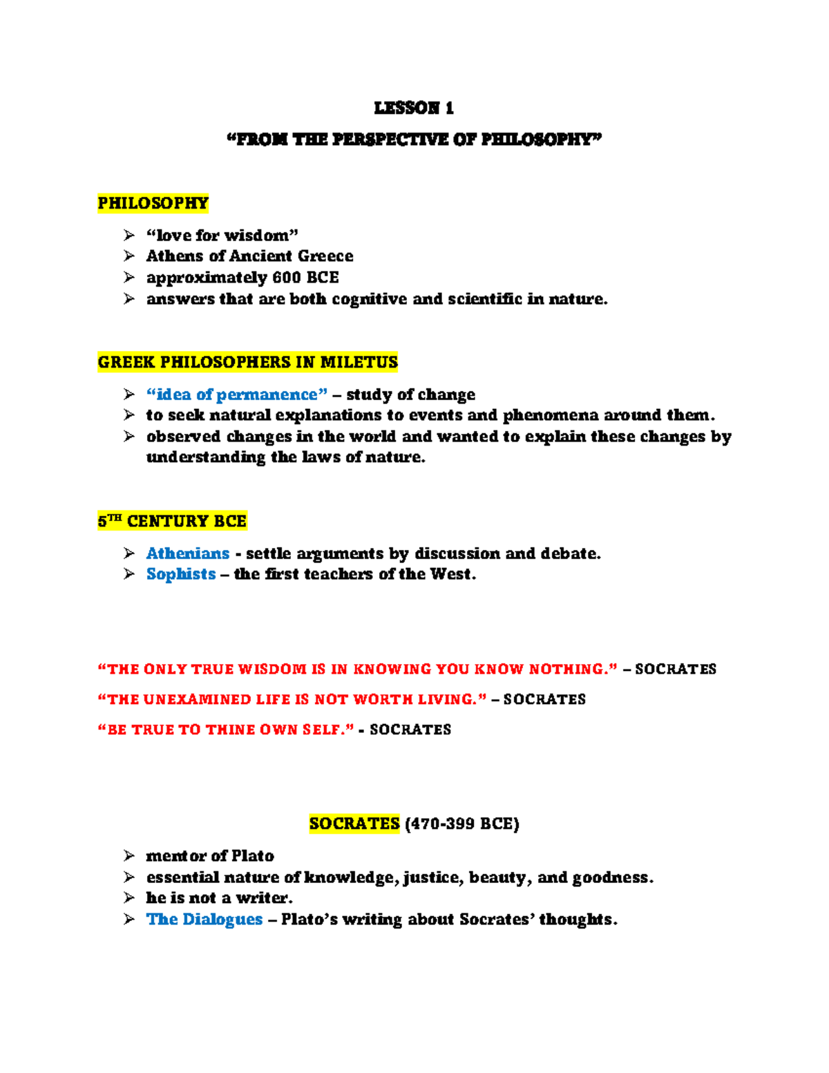 UTS Midterms Notes - LESSON 1 “FROM THE PERSPECTIVE OF PHILOSOPHY ...