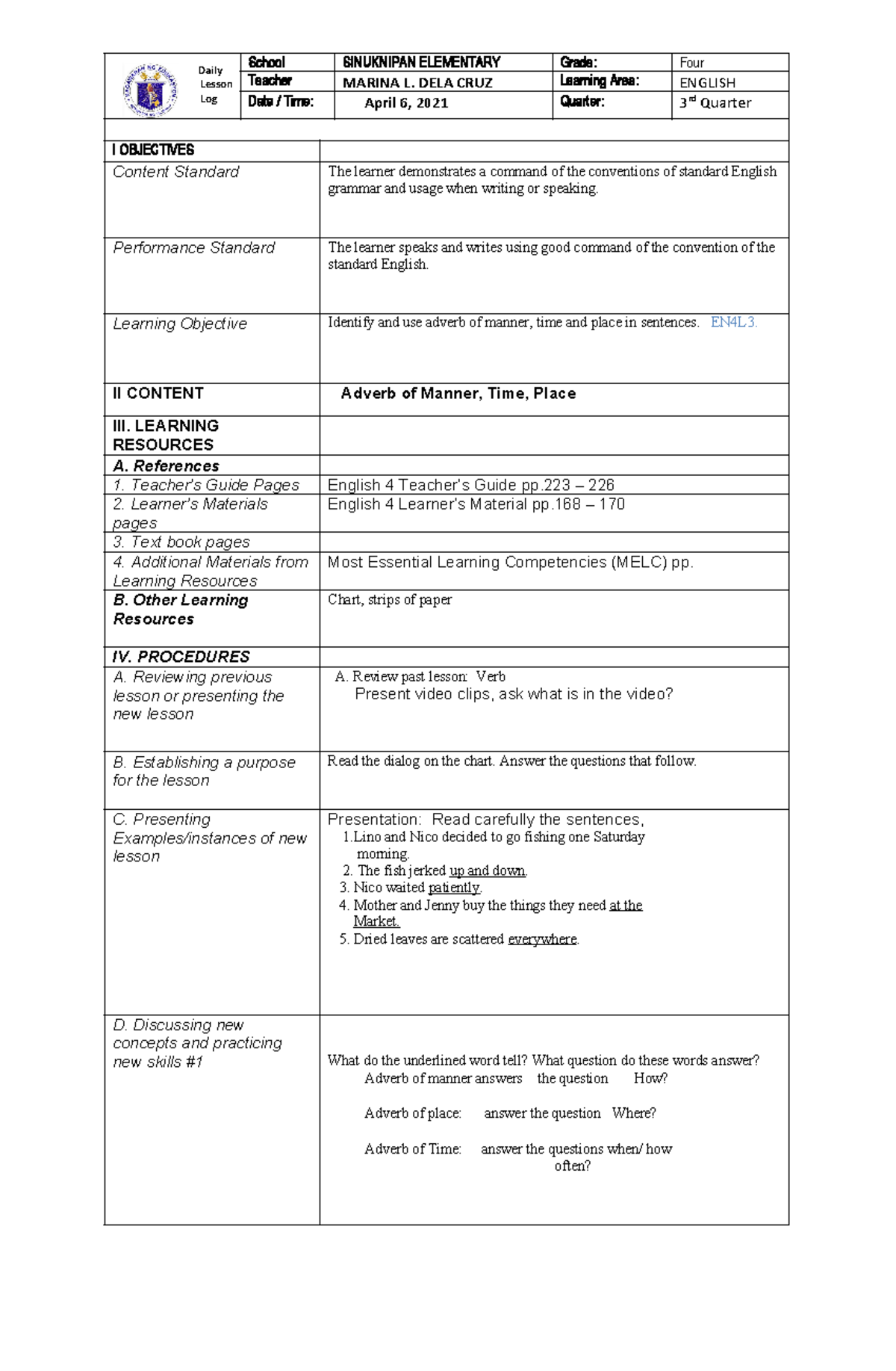 584237218-DLL-English - Daily Lesson Log Lesso School SINUKNIPAN ...