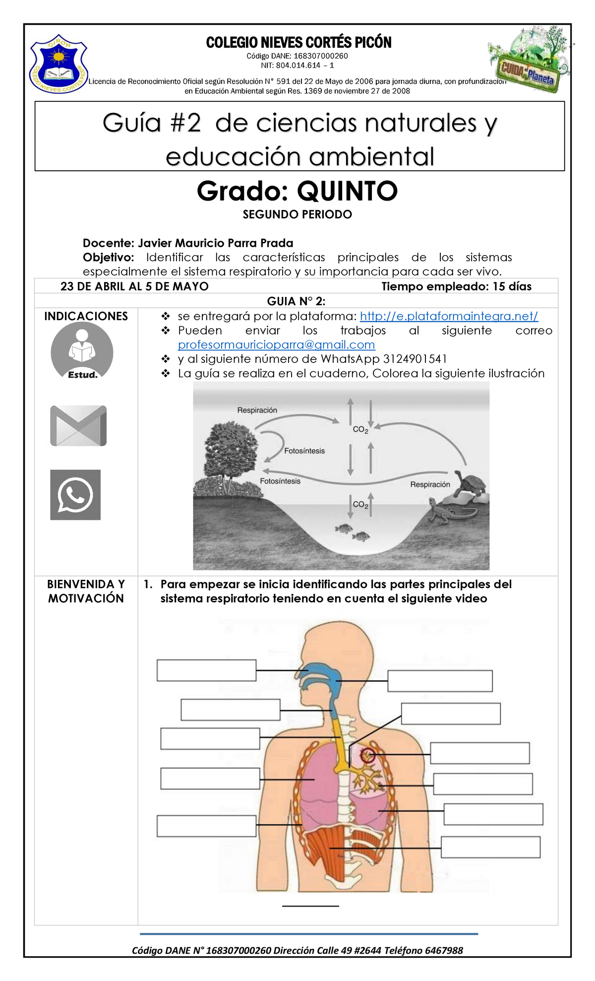 Guía N 2 Ciencias Naturales Grado Quinto Código Dane 168307000260 Nit 804014 1 Licencia 3337