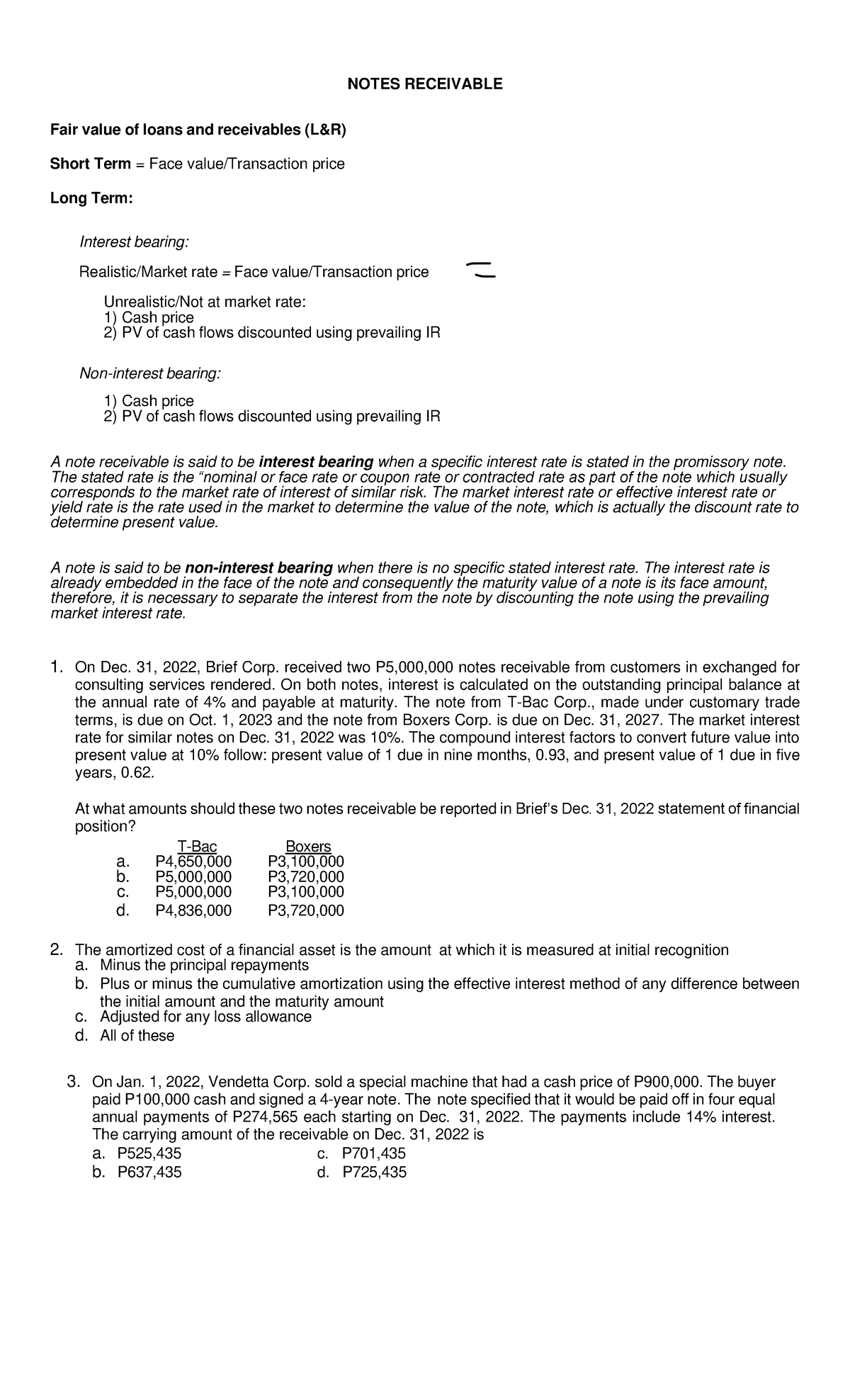 4.3 Notes Receivable (MCQ) - NOTES RECEIVABLE Fair value of loans and ...