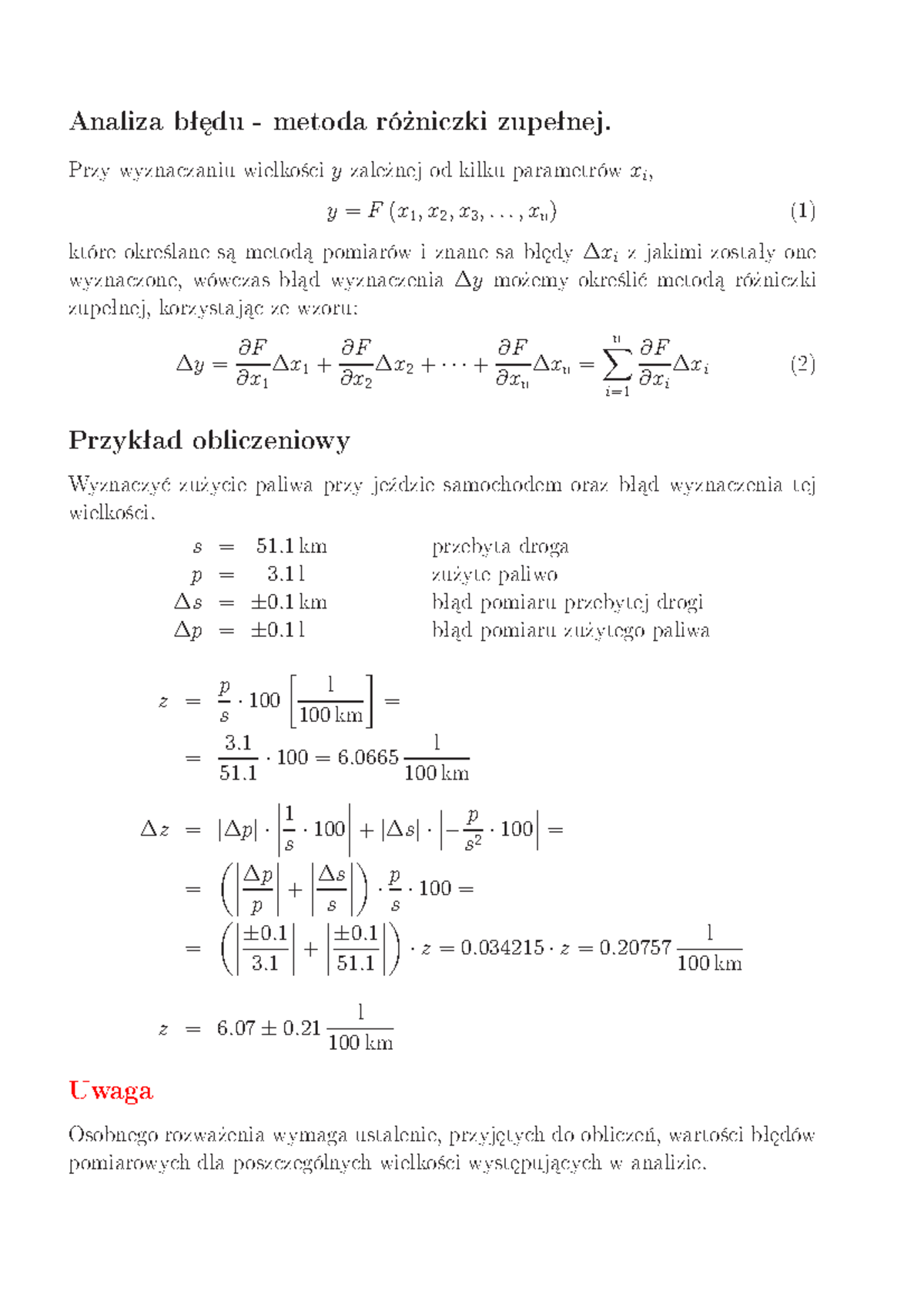 Analiza Bledu Analiza Błędu Metoda Różniczki Zupełnej Przy Wyznaczaniu Wielkości Y Zależnej 6761