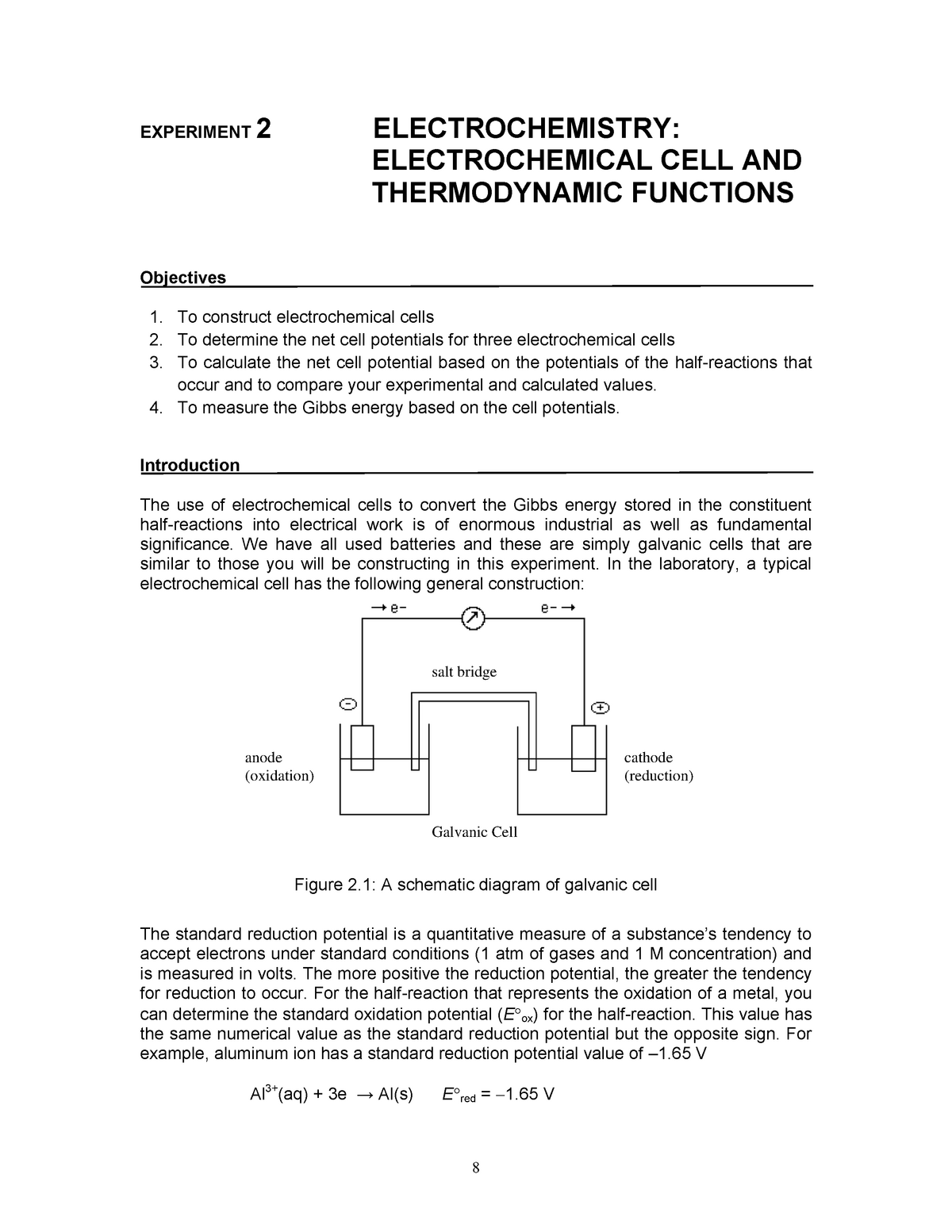 Experiment 2 Electrochemistry Electrochemical CELL AND Thermodynamic ...