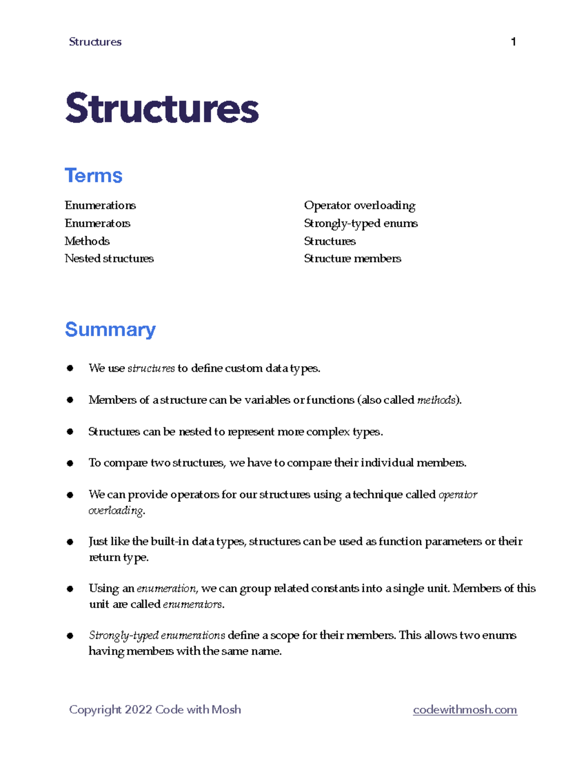 PDF 4 - yes - Structures 1 Copyright 2022 Code with Mosh codewithmosh ...