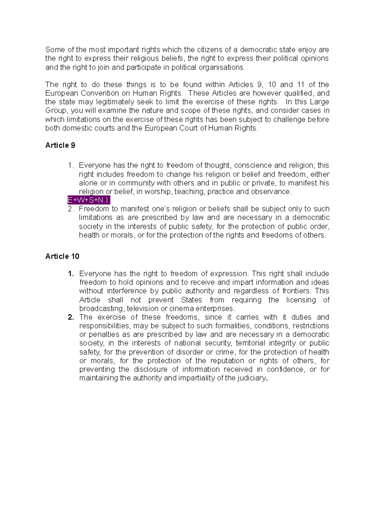 Article 9 and 10 - Some of the most important rights which the citizens ...