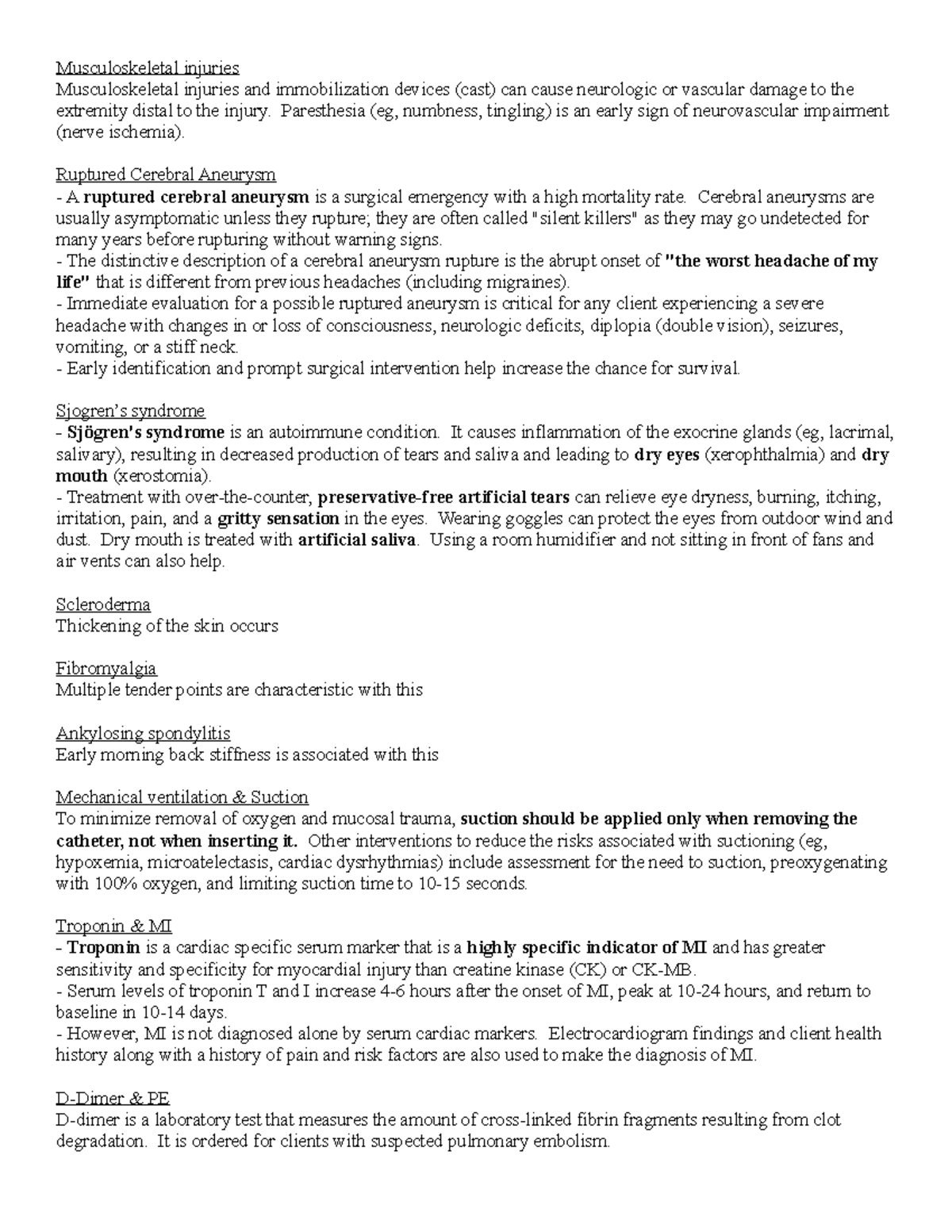 Nclex Study Notes 4 - Musculoskeletal injuries Musculoskeletal injuries ...