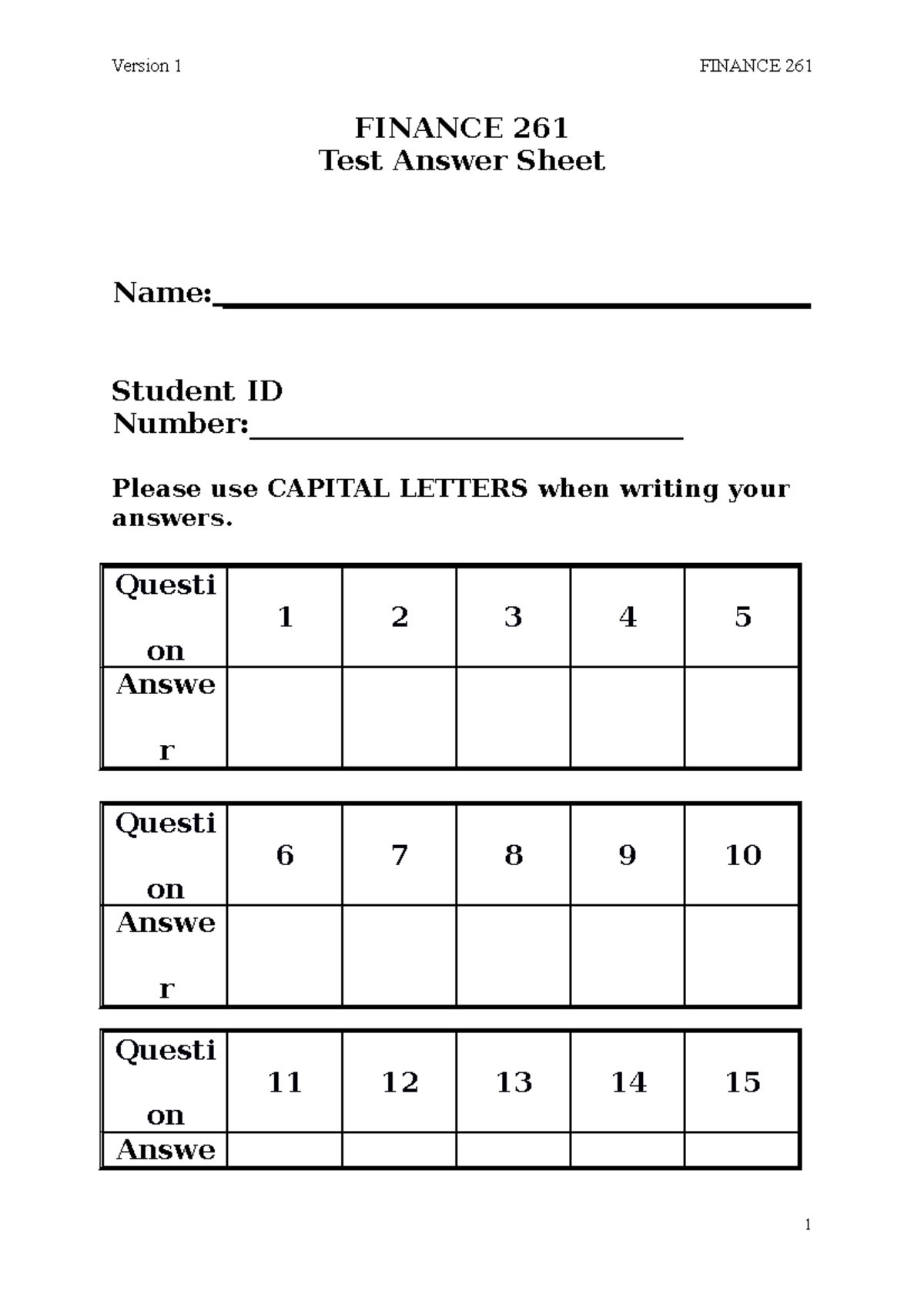 finance 261 assignment 1