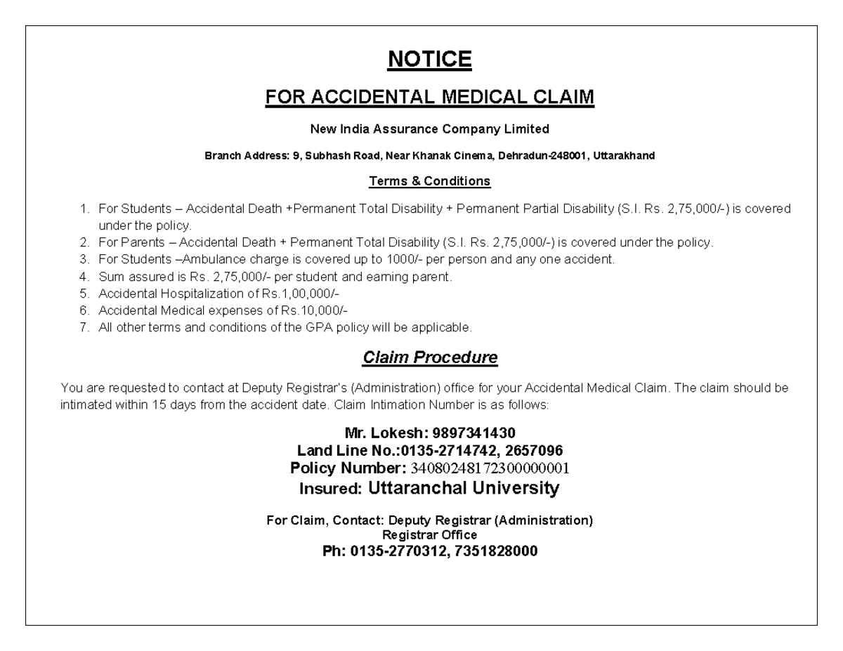 Download Gggg NOTICE FOR ACCIDENTAL MEDICAL CLAIM New India