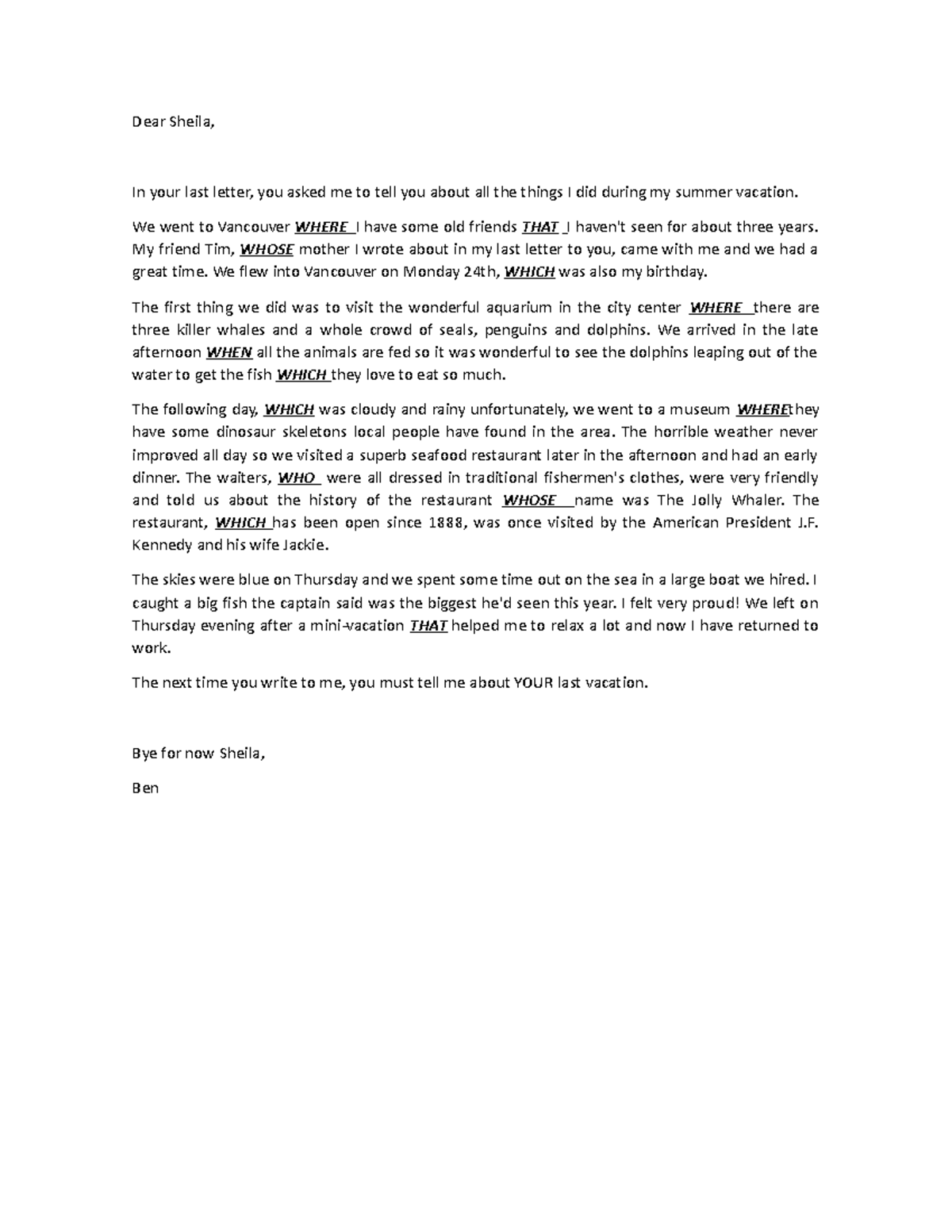 Udea4- feb21 - ejercicios ingles - Dear Sheila, In your last letter ...