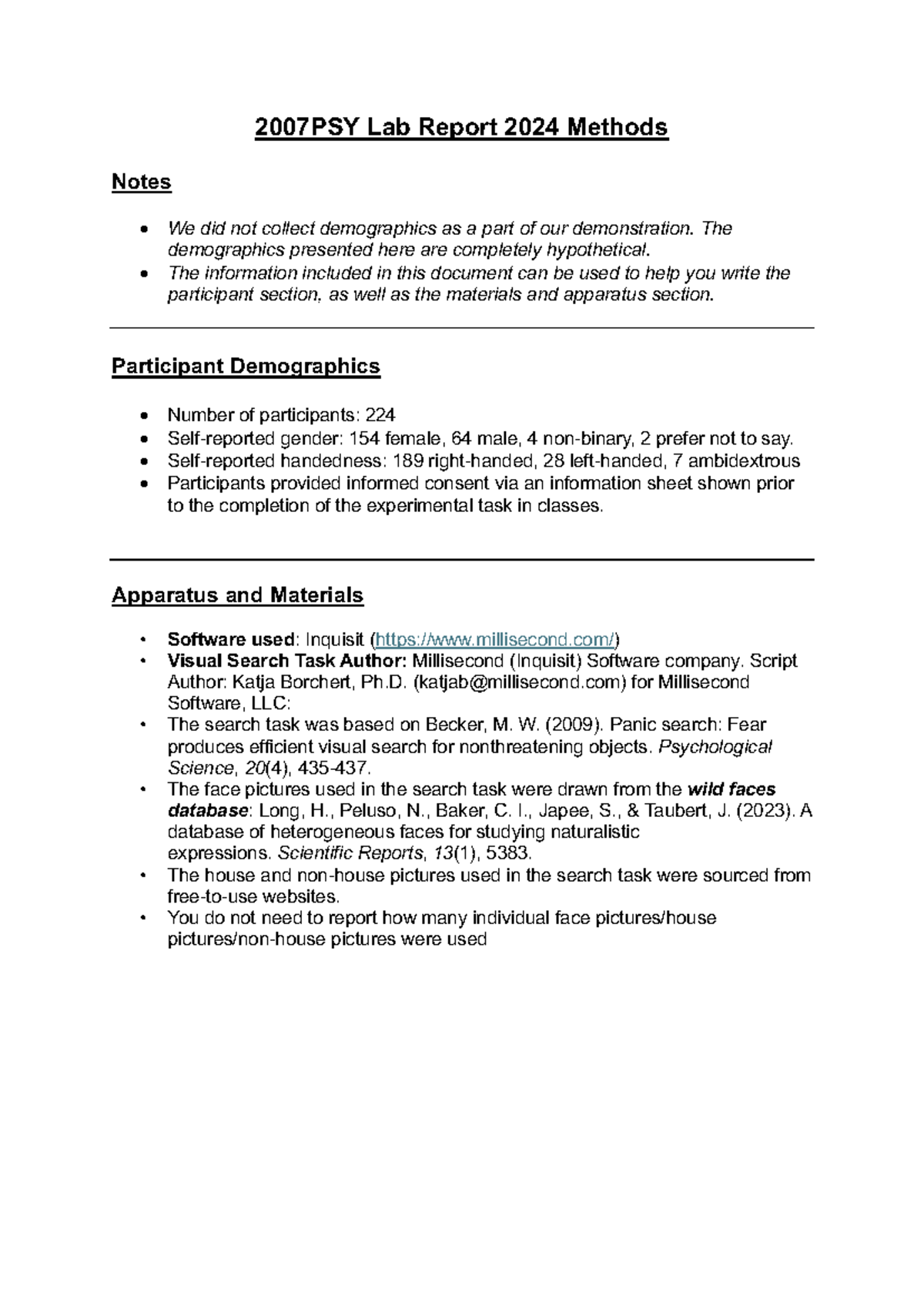 2007 PSY Lab Report 2024 Methods and Results Document - 2007PSY Lab ...