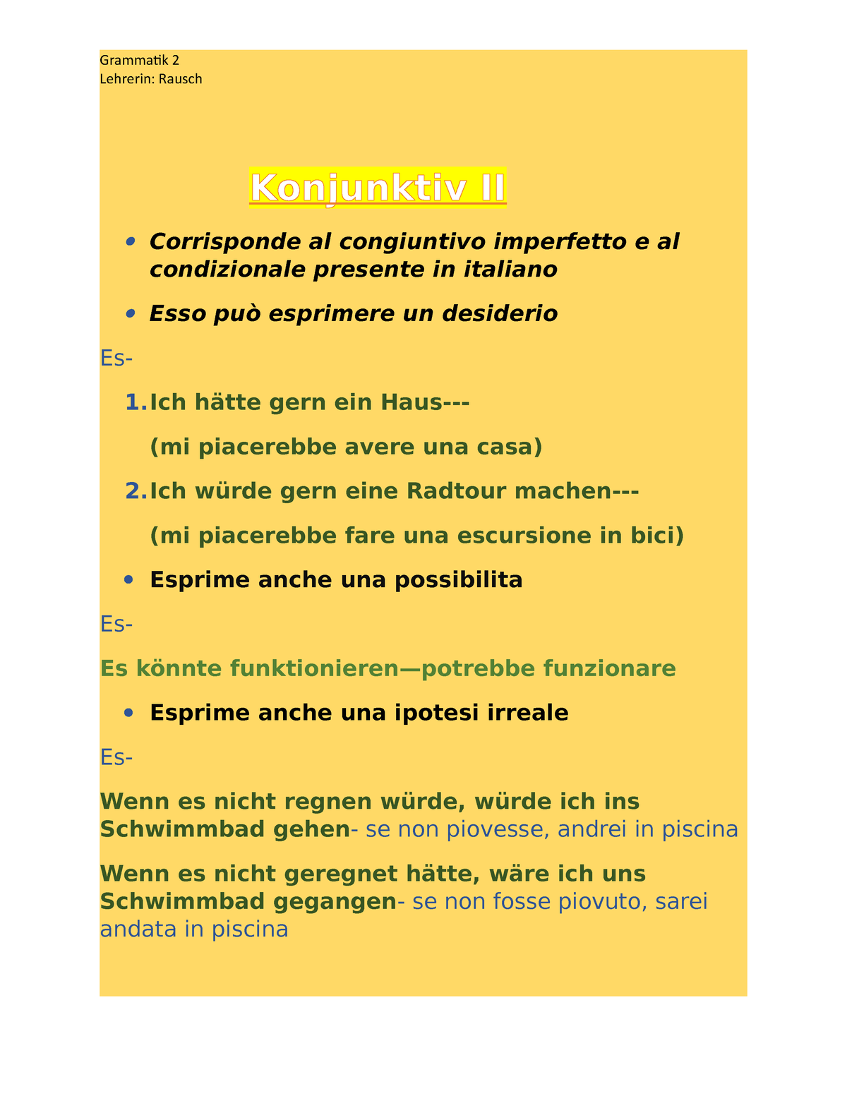 Appunti Per L'esame Di Grammatica Tedesco 2 - Lingua Tedesca Ii - UniGe ...