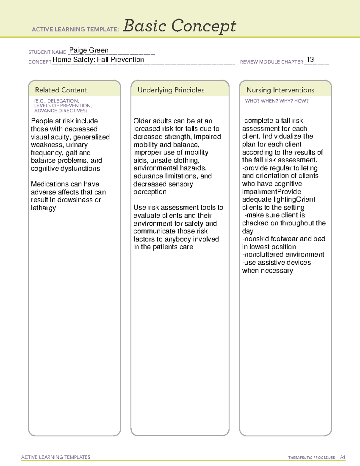 Home safety fall prevention template - NURS-152 - ACTIVE LEARNING ...