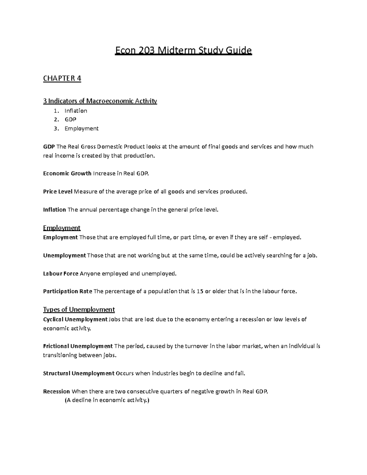 Econ 203 Midterm Study Guide - Econ 203 Midterm Study Guide CHAPTER 4 3 ...