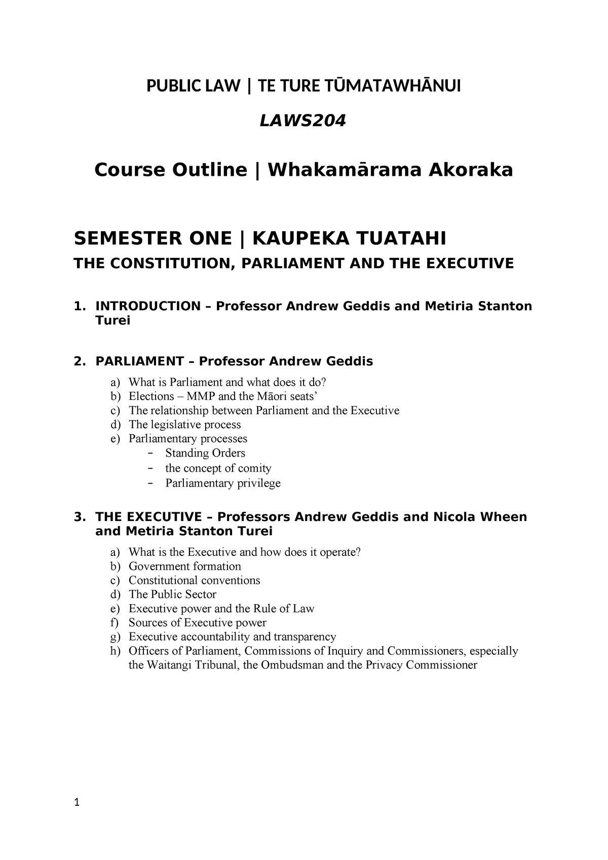 course outlines - PUBLIC LAW | TE TURE TŪMATAWHĀNUI LAWS Course Outline ...