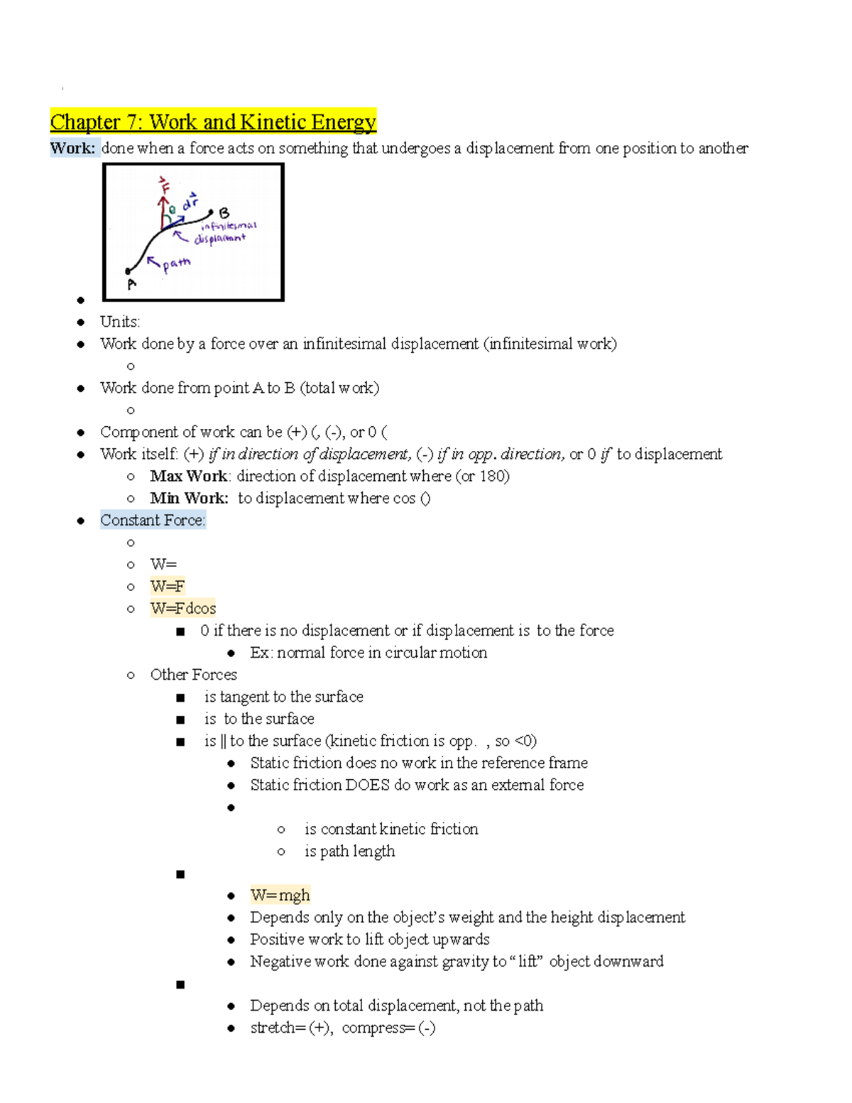 Physics Mt2 Notes - Chapter 7: Work and Kinetic Energy Work: done when ...
