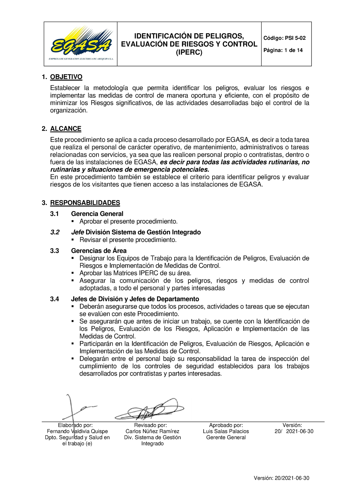 PSI Identificacion de Peligros Evaluación de Riesgos y Control firma IDENTIFICACIÓN DE