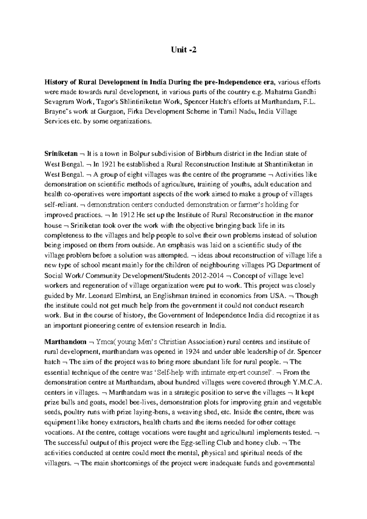 Unit2 notes - Unit - History of Rural Development in India During the ...