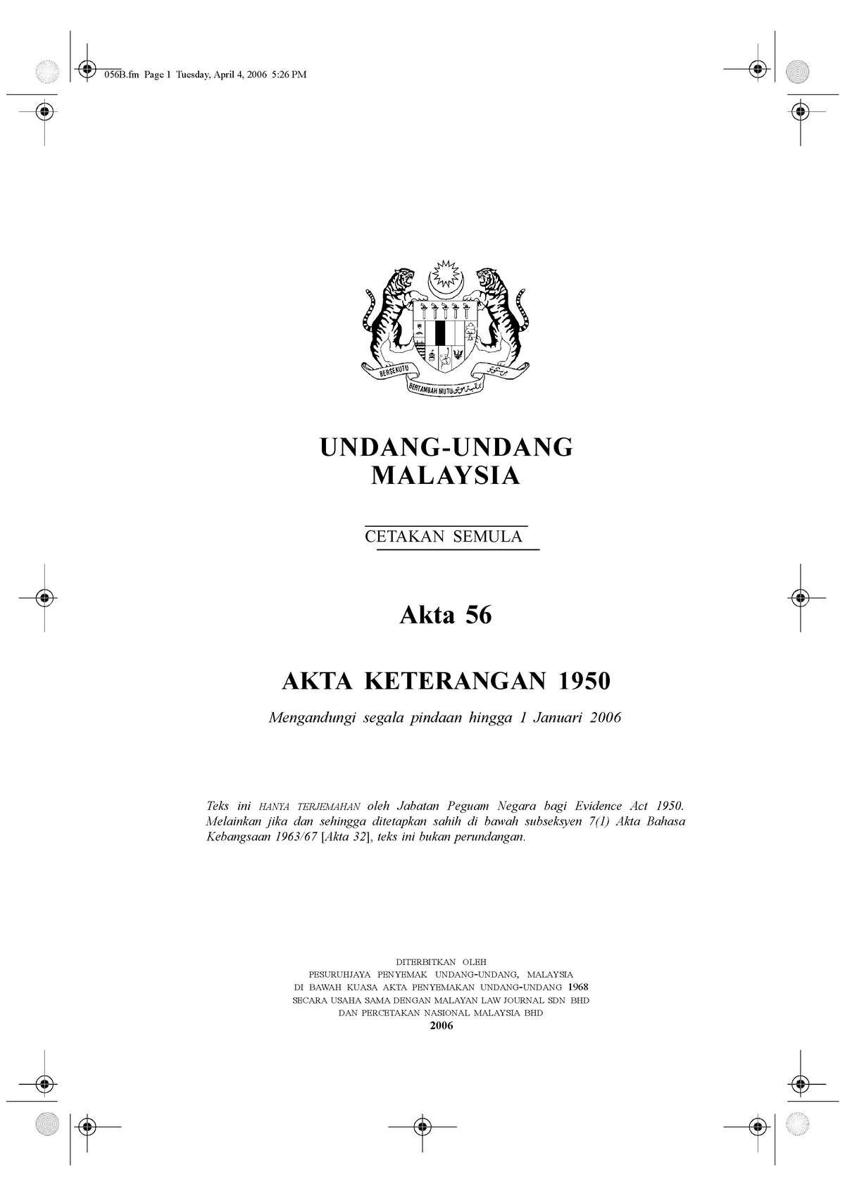 AKTA Keterangan 1950 - 056B Page 1 Tuesday, April 4, 2006 5:26 PM ...