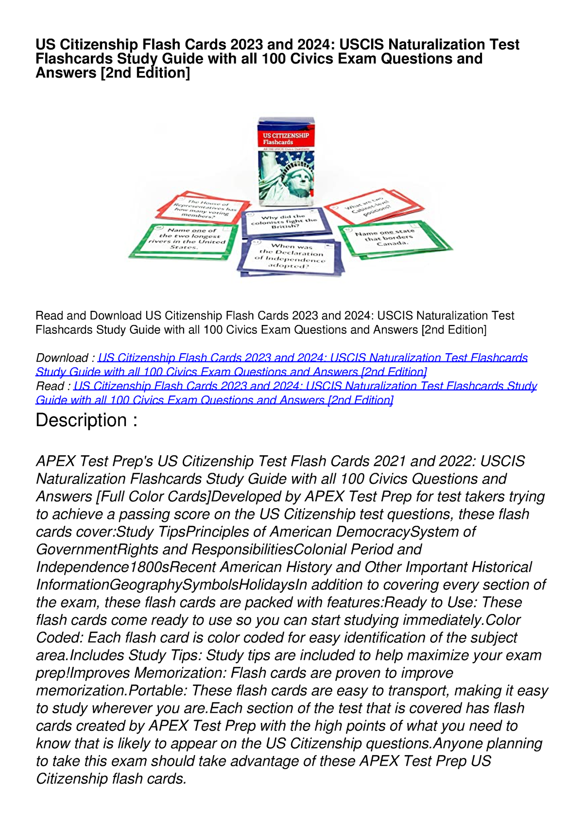 PDF/READ US Citizenship Flash Cards 2023 and 2024 USCIS Naturalization
