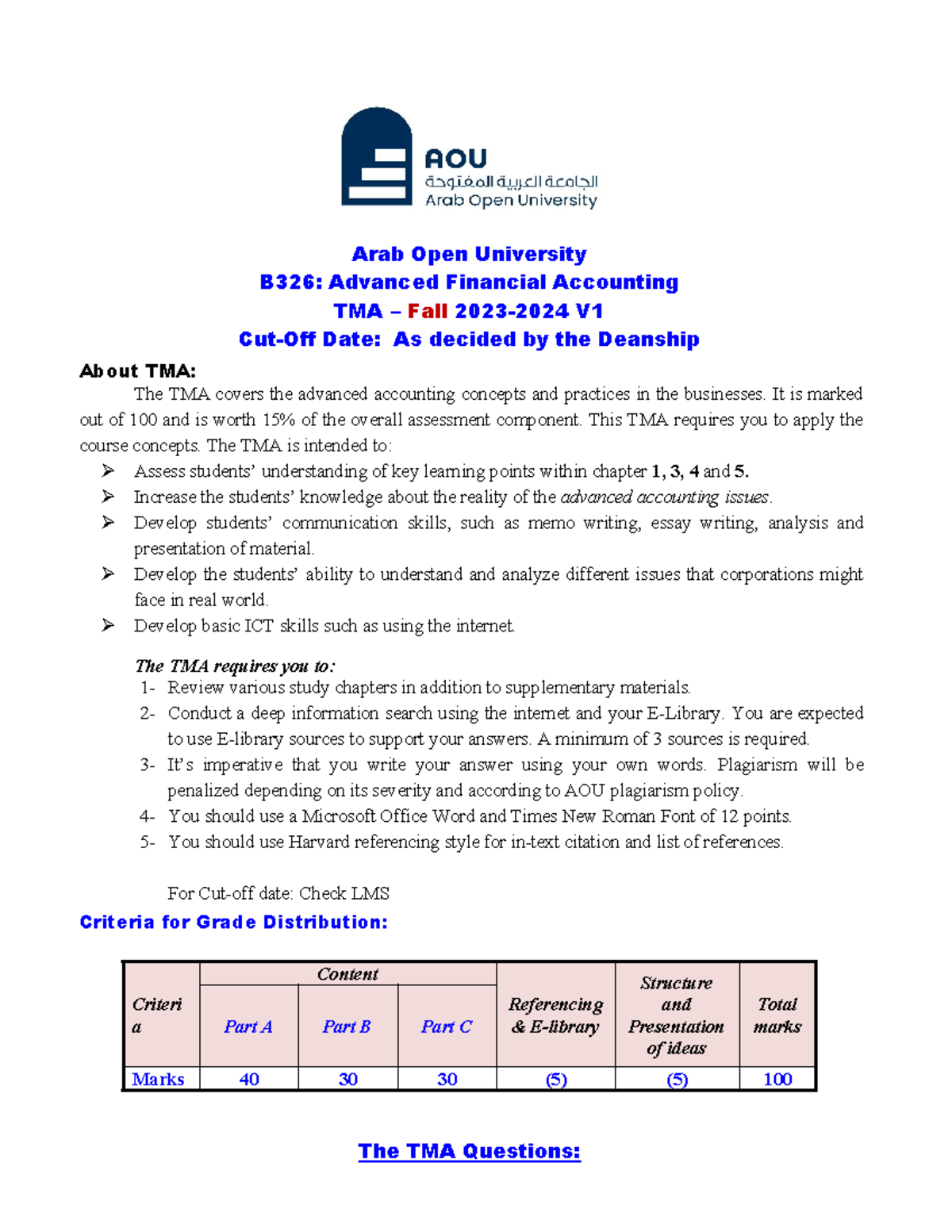 B326 TMA 23-24(Fall) - B325 - Arab Open University B326: Advanced ...