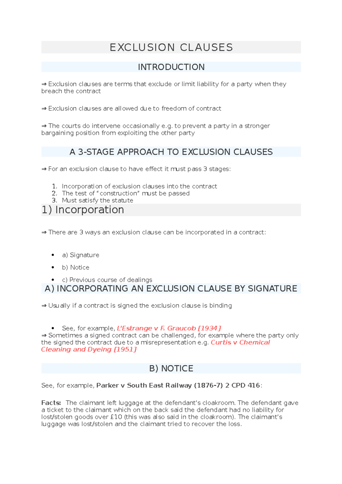 Contract 9 Exclusion Clauses EXCLUSION CLAUSES INTRODUCTION ⇒