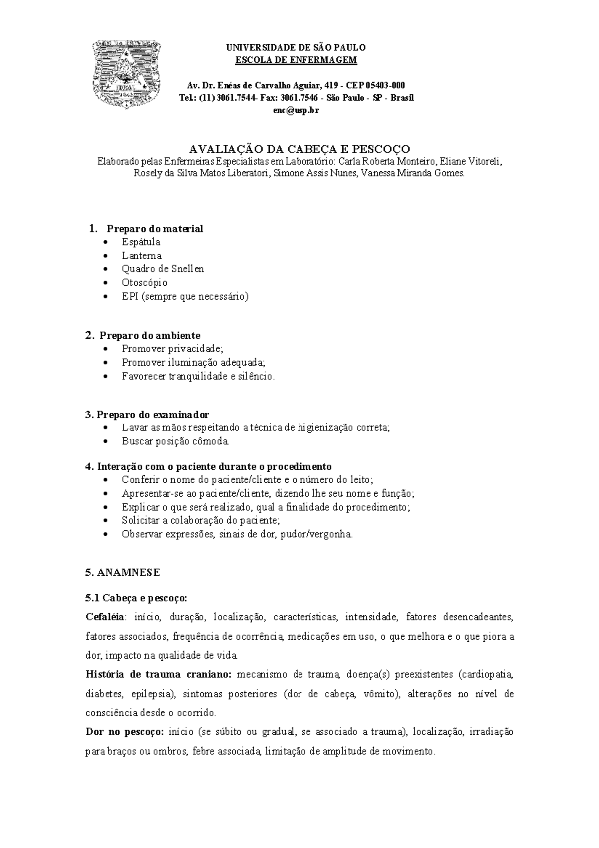 Cabea e pescoo - exames físicos dos sistemas - - Studocu