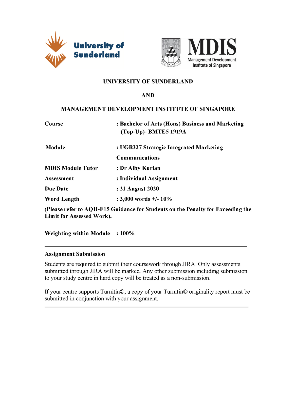 university of sunderland online assignment submission