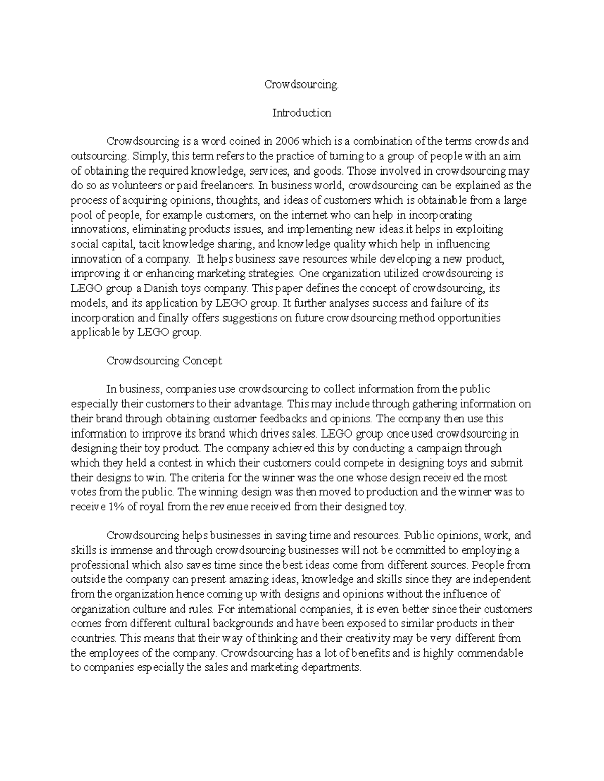Crowd Sourcing - Crowdsourcing. Introduction Crowdsourcing is a word ...
