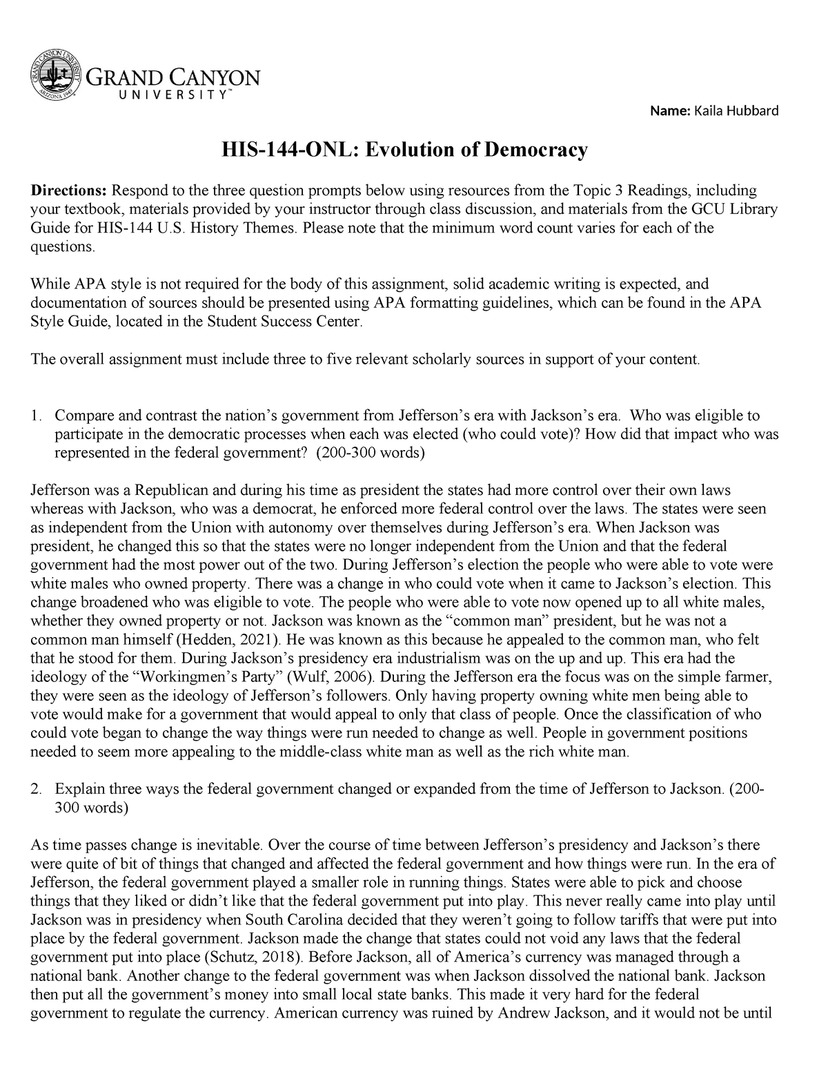 HIS-144-T3 - Topic 3 Assignment With Professor Kyle Hedden. - Name ...