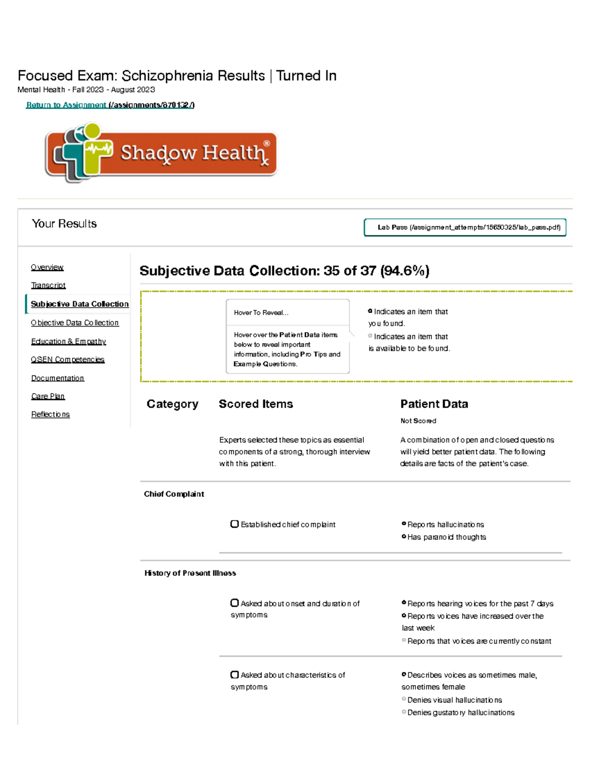 Digital Clinical Experience Shadow Health - oag1f2f