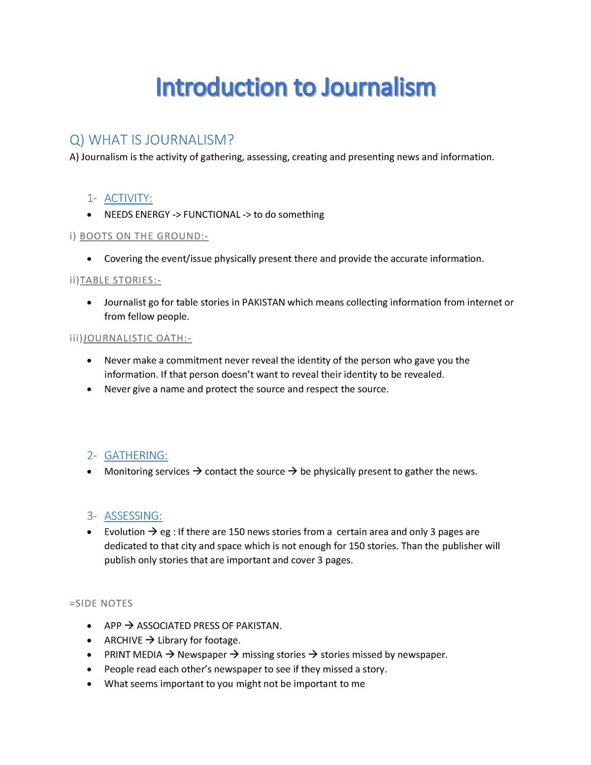 introduction to journalism assignments