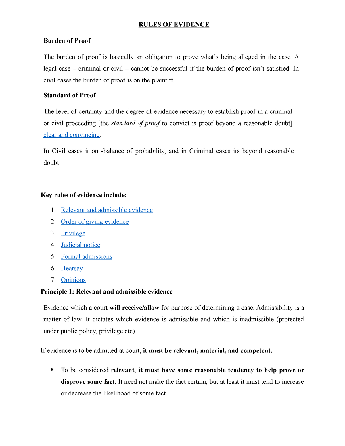 Lecture 6- Rules OF Evidence - RULES OF EVIDENCE Burden Of Proof The ...