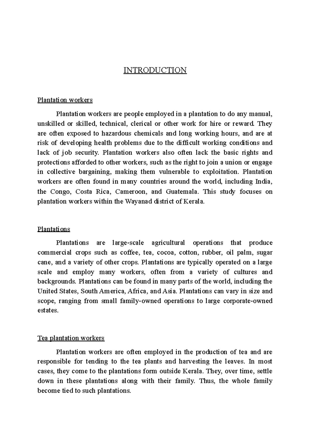 Koch Raj Intro - Detailed Note - Introduction Plantation Workers 