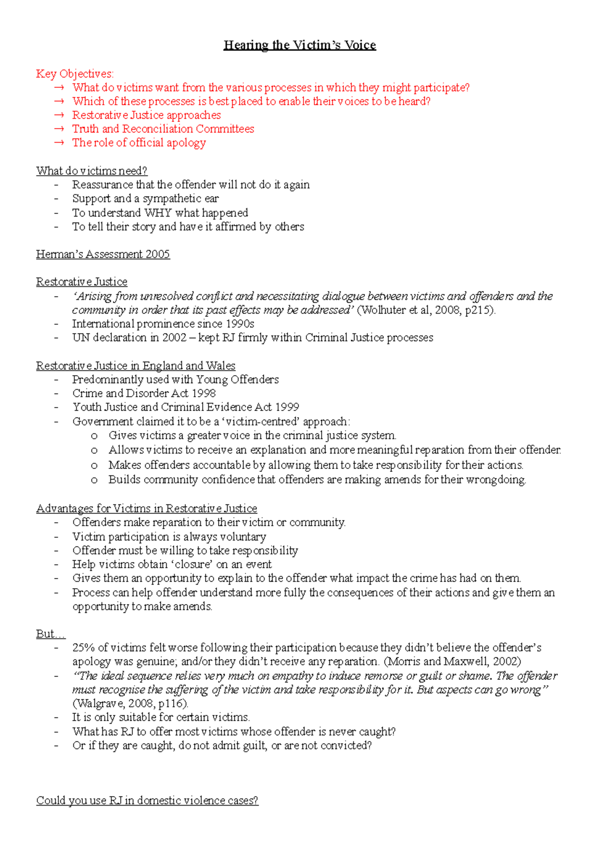 Hearing the Victim's Voice Hearing the Victim’s Voice Key Objectives