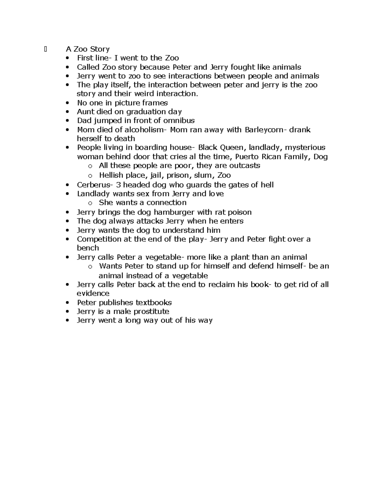 A Zoo Story Summary Introduction To Theater A Zoo Story First line