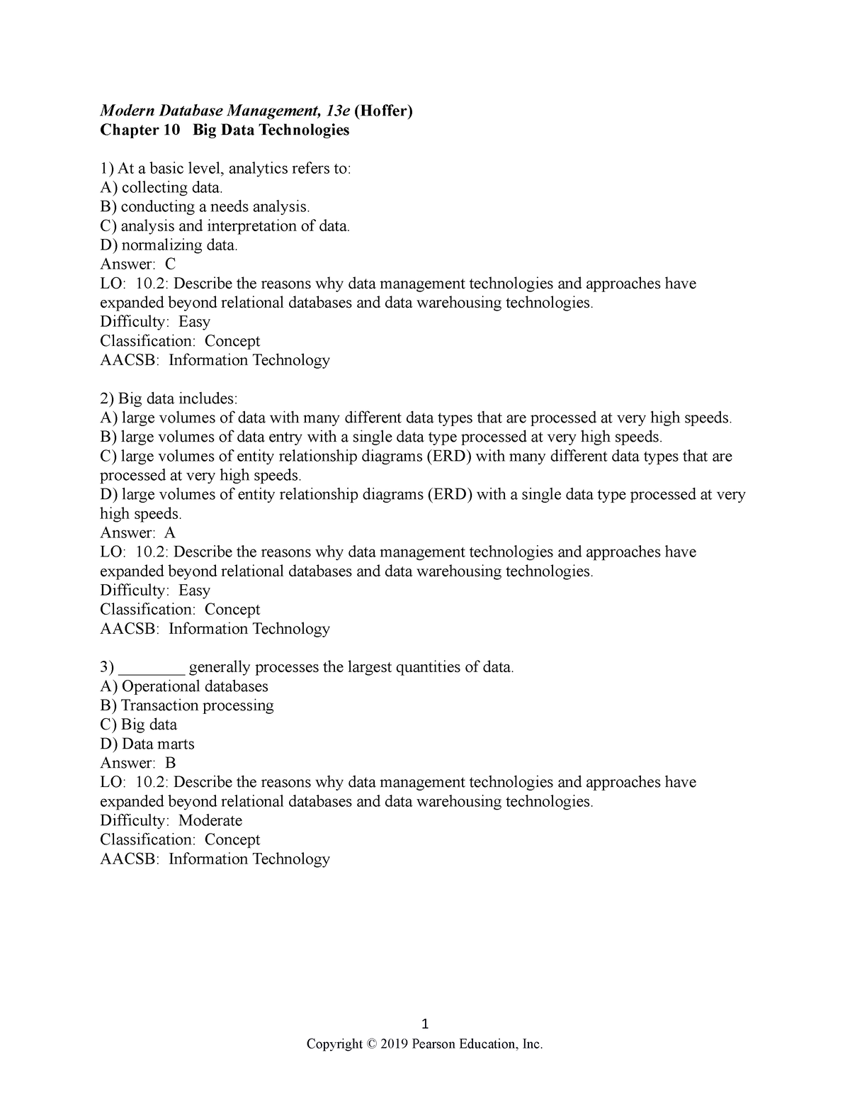 Chapter 10 - Answer Key - Modern Database Management, 13e (Hoffer ...