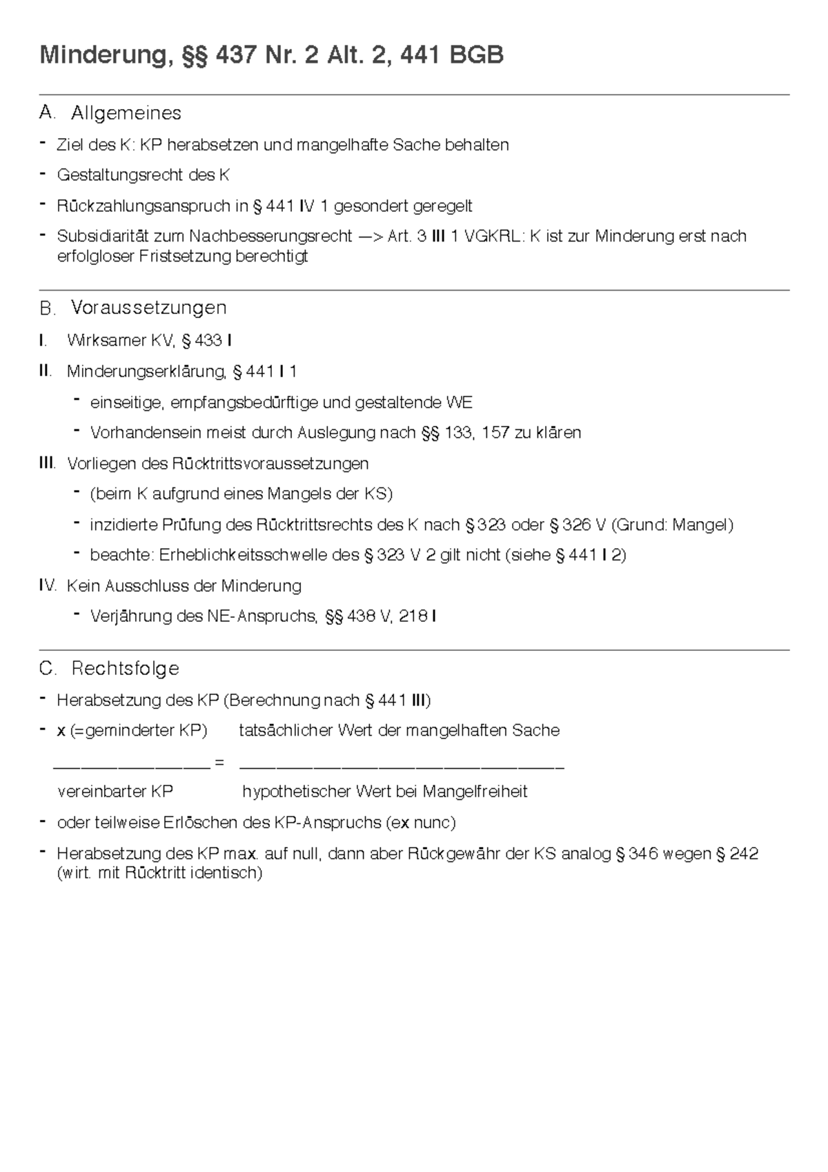 Minderung - Hemmerskript - Minderung, §§ 437 Nr. 2 Alt. 2, 441 BGB A ...