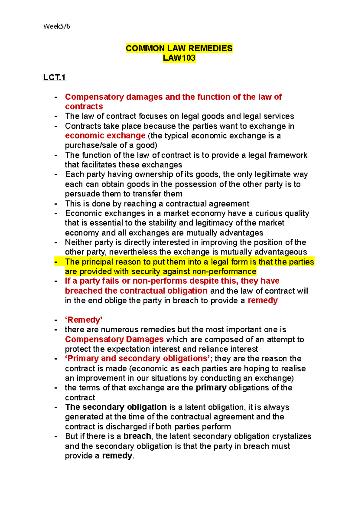 law103-common-law-remedies-week5-common-law-remedies-law-lct